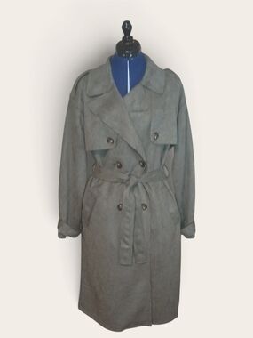 Love for Humanity Black Label Gray Belted Trench Coat Faux Suede NWT